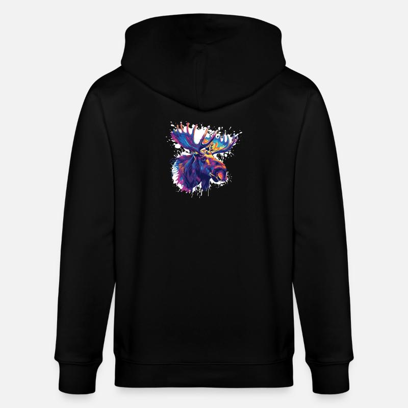 Bunter Elch Kopf Farbexplosion - Stanley/Stella Unisex Bio-Kapuzenjacke CULTIVATOR - Schwarz