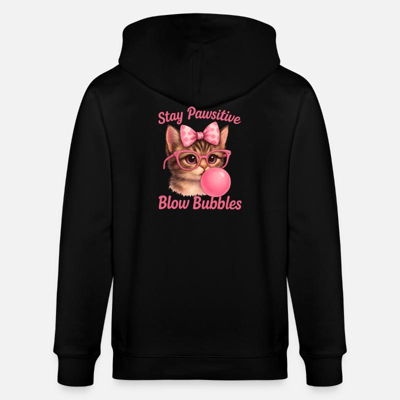 Chat mignon - Stay Pawsitive Blow Bubbles - Veste à capuche bio CULTIVATOR Stanley/Stella Unisexe - noir