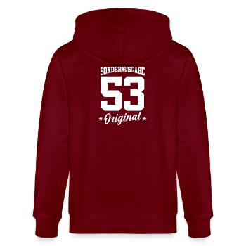 53 Geburtstag - Stanley/Stella Unisex Bio-Kapuzenjacke CULTIVATOR  - Burgunderrot - Hinten - Anna (173cm)