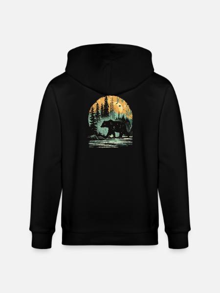 Retro Outdoor Wilderness Bärenbäume - Stanley/Stella Unisex Bio-Kapuzenjacke CULTIVATOR  - Schwarz