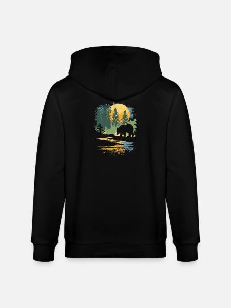 Retro Outdoor Wilderness Bear Trees - Stanley/Stella CULTIVATOR Unisex Organic Hooded Jacket - black