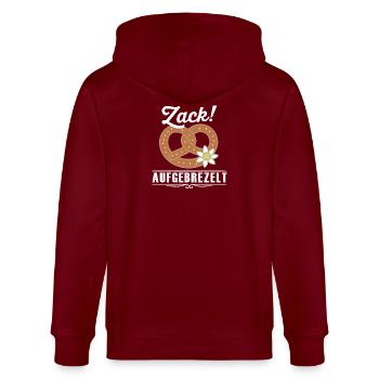 Zack aufbrezelt – Lustiger Tracht Spruch - Veste à capuche bio CULTIVATOR Stanley/Stella Unisexe - bordeaux - Dos - Anna (173cm)