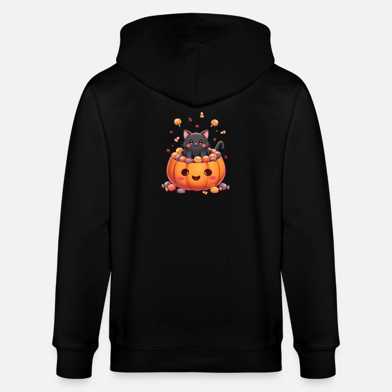 Chat d’Halloween avec citrouille d’Halloween - Veste à capuche bio CULTIVATOR Stanley/Stella Unisexe - noir