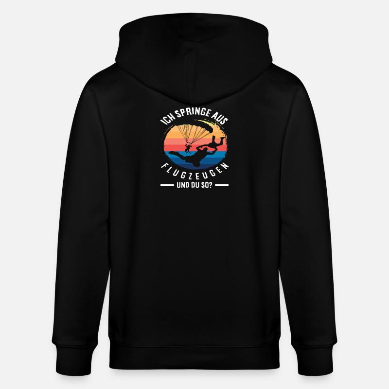 Flugzeug Springen Fallschirmspringer - Stanley/Stella Unisex Bio-Kapuzenjacke CULTIVATOR  - Schwarz