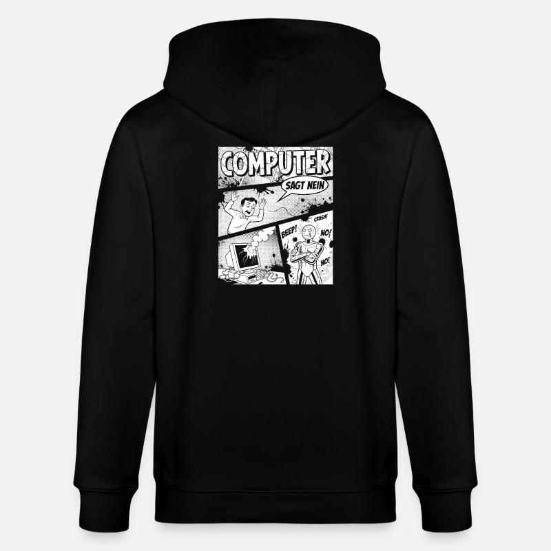 Retro Computer Comic Says No - Stanley/Stella CULTIVATOR Unisex Organic Hooded Jacket - black