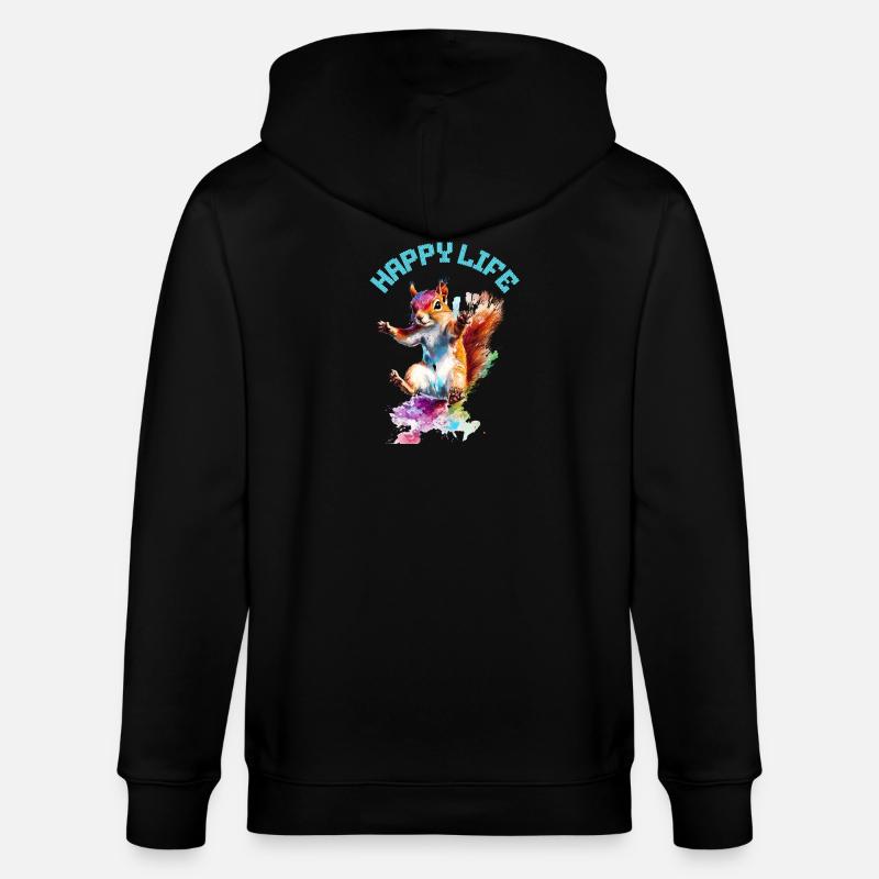 Happy Life Eichhörnchen Design - Stanley/Stella Unisex Bio-Kapuzenjacke CULTIVATOR  - Schwarz