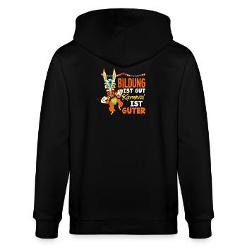 Bildung Ist Gut Lustiger Karneval Helau Fasching - Stanley/Stella Unisex Bio-Kapuzenjacke CULTIVATOR  - Schwarz - Hinten - Anna (173cm)