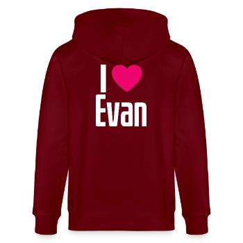 I Love Evan Pinkes Herz Ich liebe Evan - Stanley/Stella Unisex Bio-Kapuzenjacke CULTIVATOR  - Burgunderrot - Hinten - Anna (173cm)