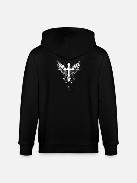 Goth Cross with Angel Wings Gothic - Stanley/Stella CULTIVATOR  Unisex Organic Hooded Jacket - black