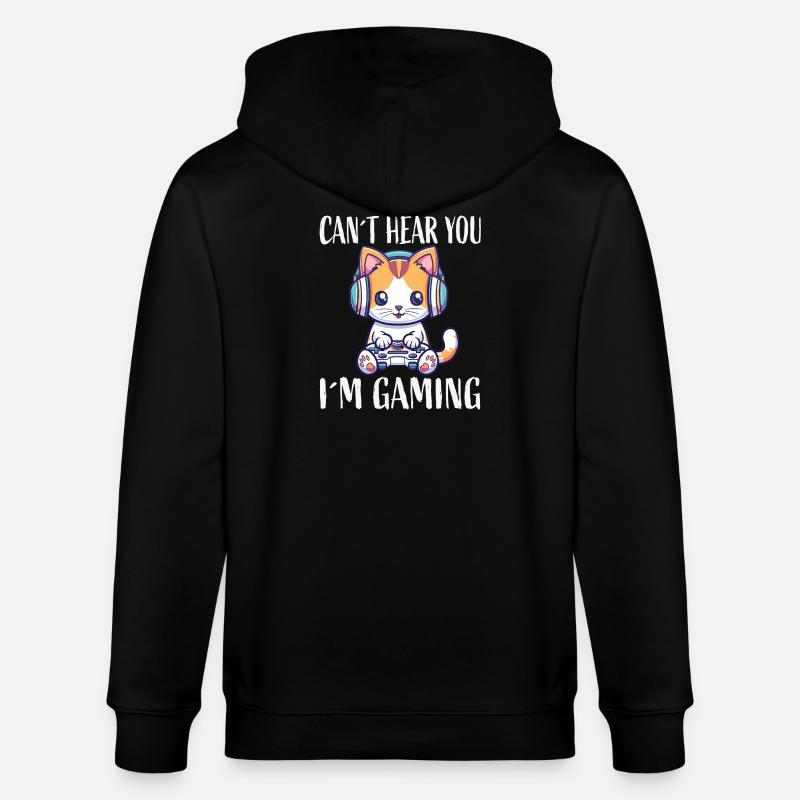 Kitten with headset while gaming - Stanley/Stella CULTIVATOR  Unisex Organic Hooded Jacket - black