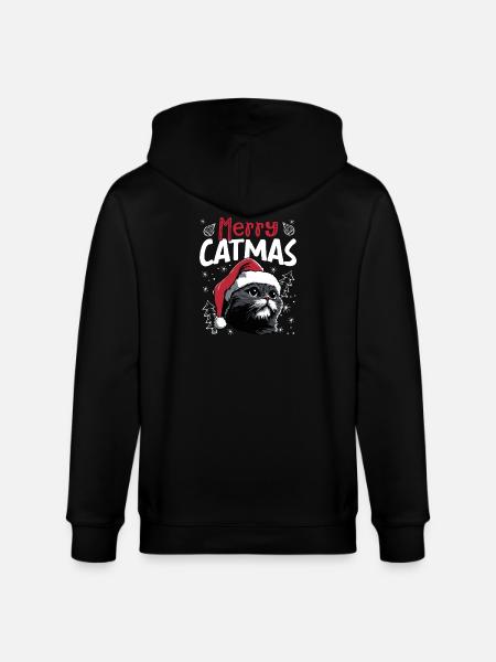 Merry Catmas Funny Cat Christmas Motif - Stanley/Stella CULTIVATOR Unisex Organic Hooded Jacket - black
