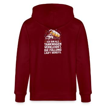 Carnaval déguisé en camion-citerne Bière costumée pour enterrement de vie de garçon - Veste à capuche bio CULTIVATOR Stanley/Stella Unisexe - bordeaux - Dos - Anna (173cm)