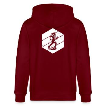 Running Fokus pur - Stanley/Stella Unisex Bio-Kapuzenjacke CULTIVATOR  - Burgunderrot - Hinten - Anna (173cm)