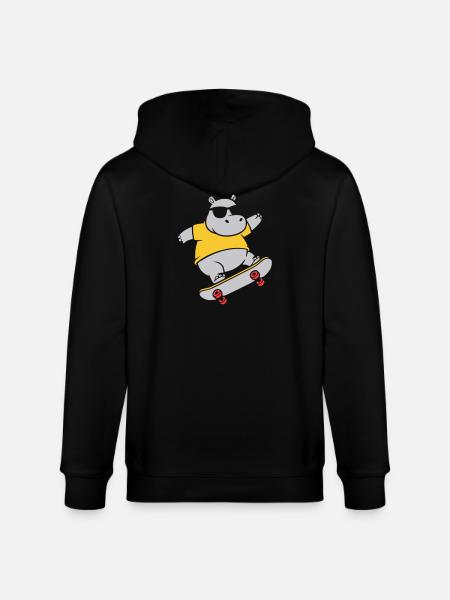 Cool Hippopotamus Skater Skateboard Vector - Stanley/Stella CULTIVATOR Unisex Organic Hooded Jacket - black