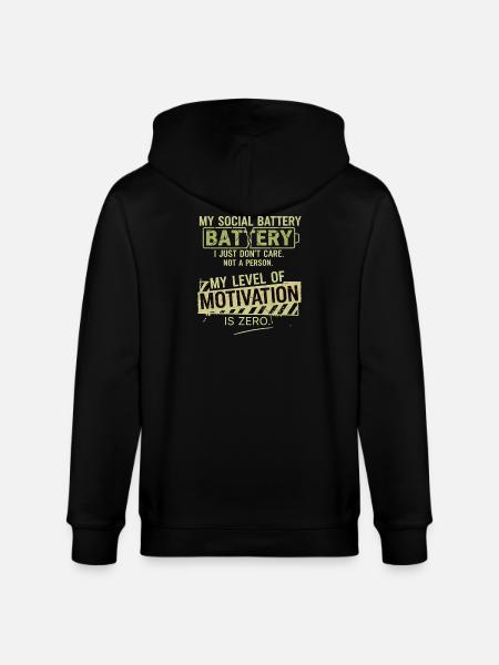 Zero Motivation Social Battery - Stanley/Stella CULTIVATOR Unisex Organic Hooded Jacket - black