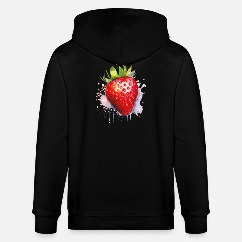 Wasserfarbene Erdbeere Spritzer - Stanley/Stella Unisex Bio-Kapuzenjacke CULTIVATOR  - Schwarz
