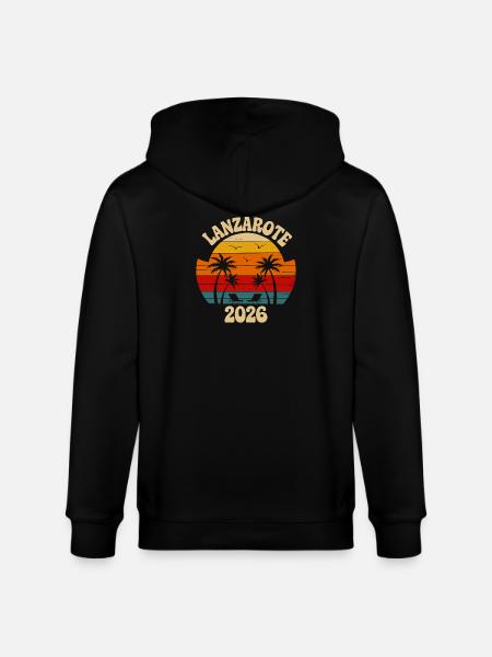 Lanzarote 2026 Sunset Palm Tree Design - Stanley/Stella CULTIVATOR Unisex Organic Hooded Jacket - black