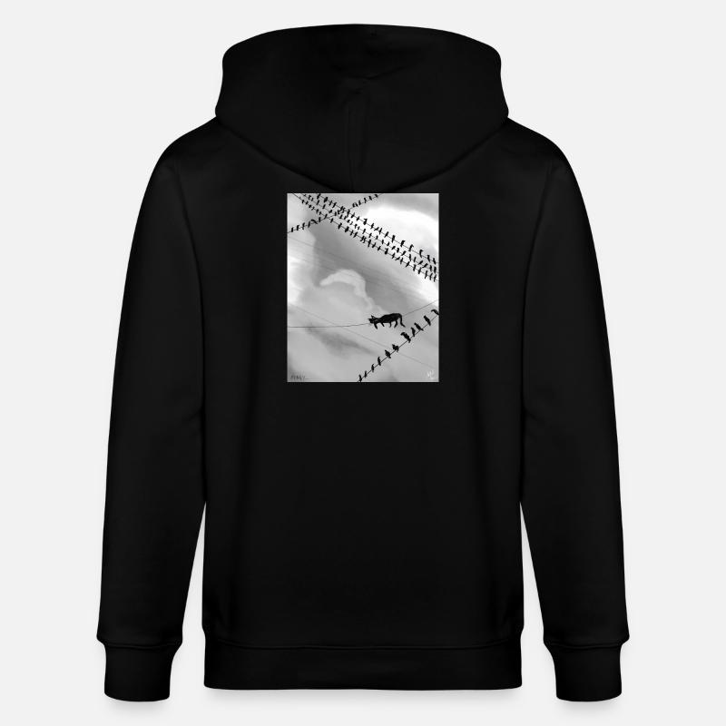 Monochrome Katze auf Stromleitungen - Stanley/Stella Unisex Bio-Kapuzenjacke CULTIVATOR  - Schwarz