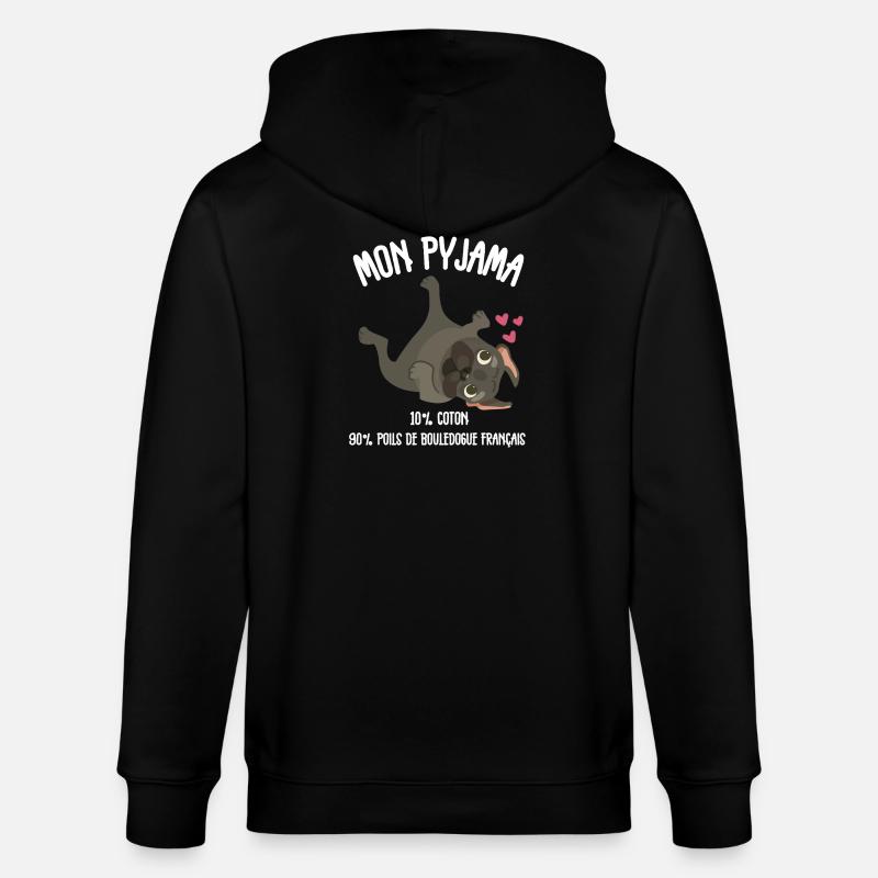 Pyjama Chien Bouledogue Français Humour - Veste à capuche bio CULTIVATOR Stanley/Stella Unisexe - noir