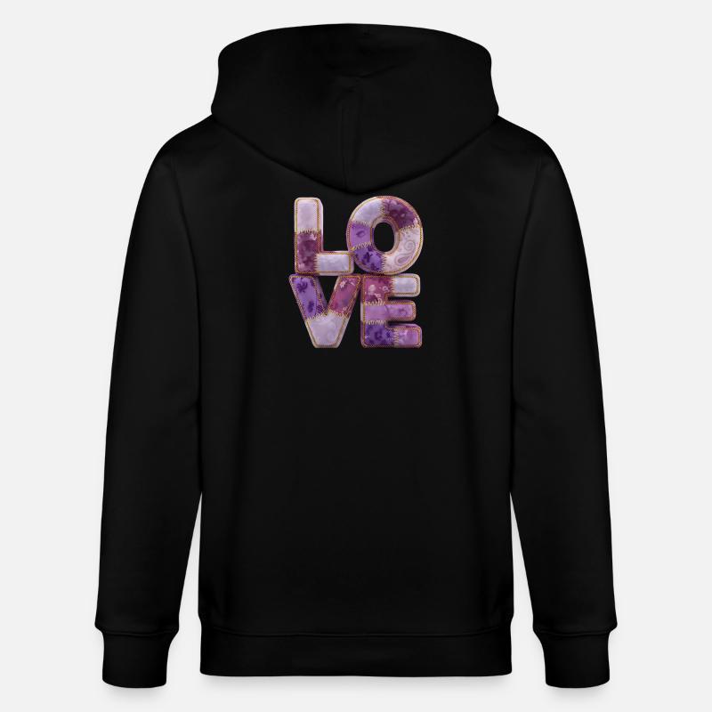 Lettrage patchwork Love Quiltlook - Veste à capuche bio CULTIVATOR Stanley/Stella Unisexe - noir