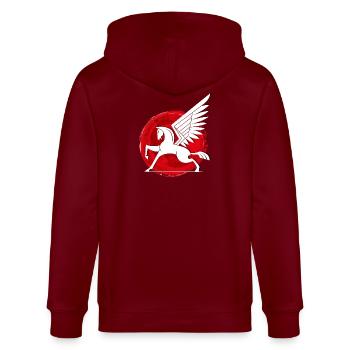 Pegasus im Roten Kreis Pferd schimmel reiten Sage - Stanley/Stella Unisex Bio-Kapuzenjacke CULTIVATOR  - Burgunderrot - Hinten - Anna (173cm)