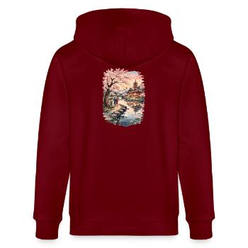 Traditioneller Japanischer Kirschblüten - Stanley/Stella Unisex Bio-Kapuzenjacke CULTIVATOR  - Burgunderrot - Hinten - Anna (173cm)