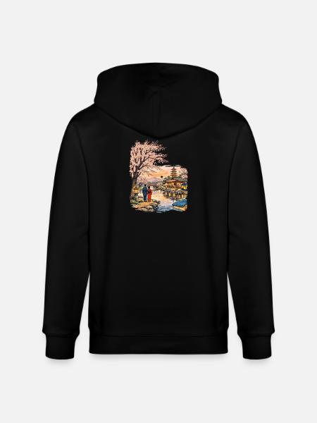 Traditional Japanese cherry blossoms - Stanley/Stella CULTIVATOR Unisex Organic Hooded Jacket - black