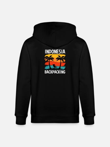 Indonesia Backpacking Retro Travel Design - Stanley/Stella CULTIVATOR Unisex Organic Hooded Jacket - black