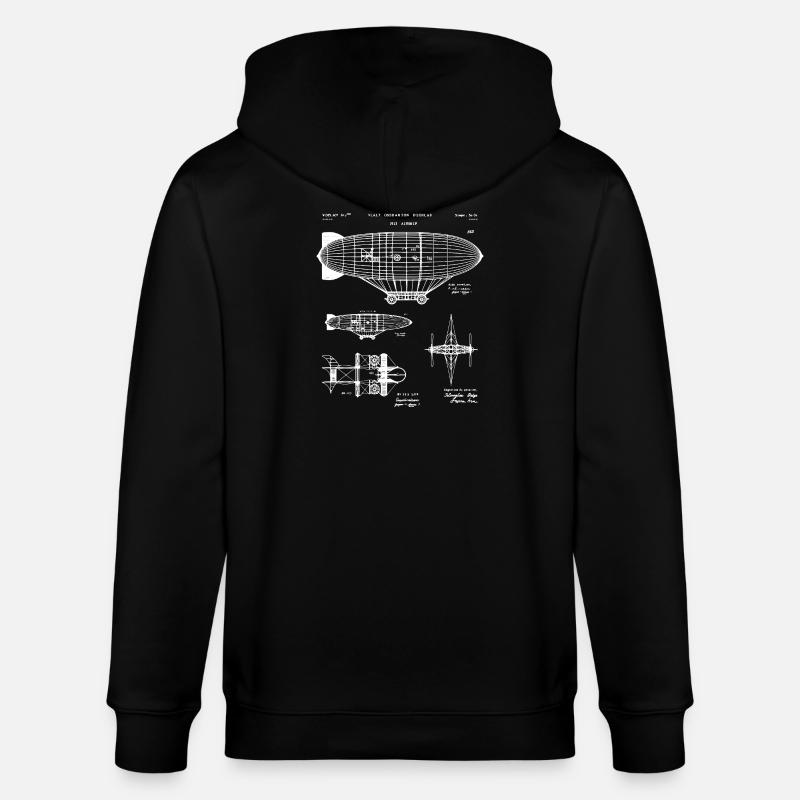 Zeppelin-Bauplan-Skizze - Stanley/Stella Unisex Bio-Kapuzenjacke CULTIVATOR  - Schwarz