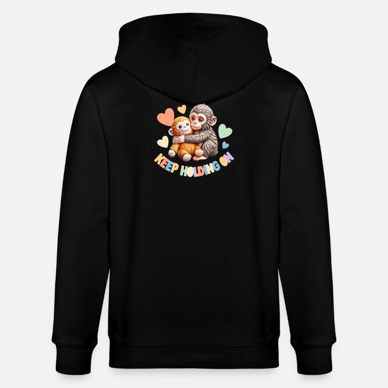 Keep Holding On: Hugging Monkeys - Stanley/Stella CULTIVATOR  Unisex Organic Hooded Jacket - black