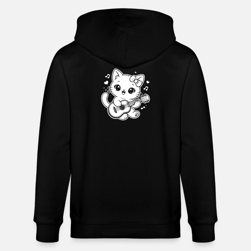 Chat kawaï jouant du ukulélé - Veste à capuche bio CULTIVATOR Stanley/Stella Unisexe - noir
