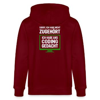 Sorry, Nicht Zugehört Coding Gedacht - Stanley/Stella Unisex Bio-Kapuzenjacke CULTIVATOR  - Burgunderrot - Hinten - Anna (173cm)