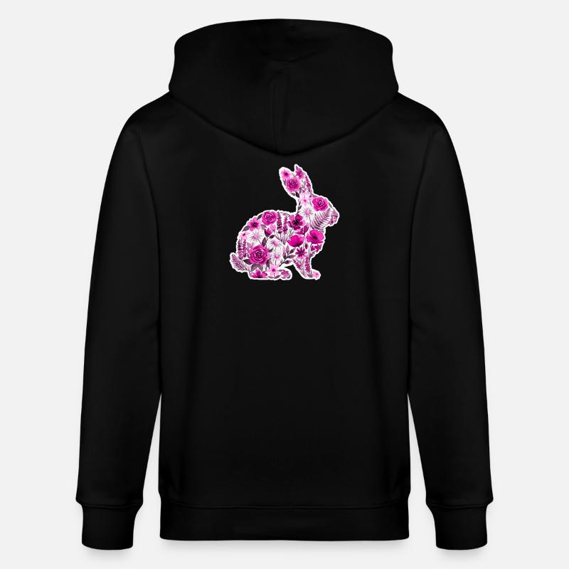 Fleurs Silhouette de Lapin Rose - Veste à capuche bio CULTIVATOR Stanley/Stella Unisexe - noir