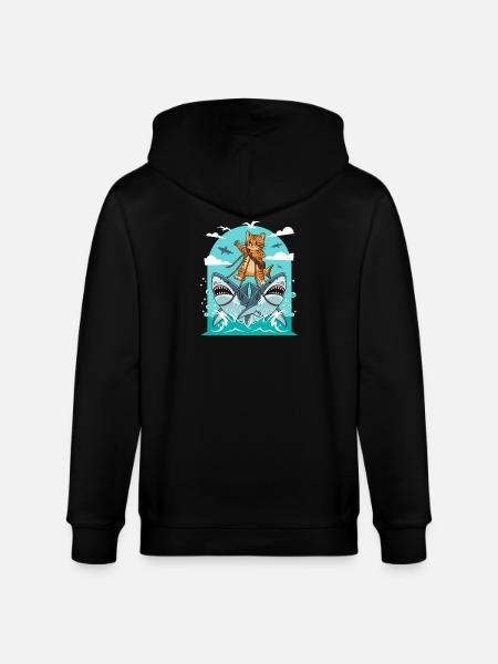 Kittens on shark adventures - Stanley/Stella CULTIVATOR  Unisex Organic Hooded Jacket - black