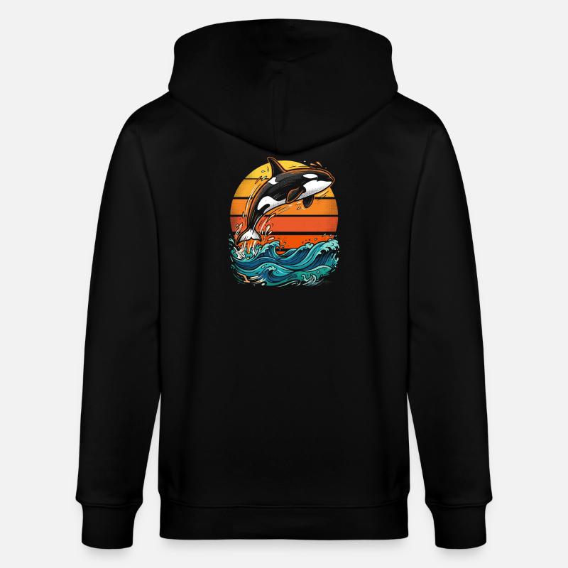 Orca at sunset - Stanley/Stella CULTIVATOR  Unisex Organic Hooded Jacket - black