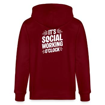 Quota de travailleurs sociaux en travail social - Veste à capuche bio CULTIVATOR Stanley/Stella Unisexe - bordeaux - Dos - Anna (173cm)