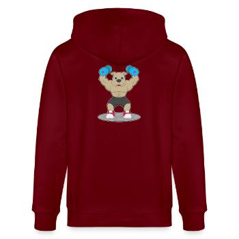 Hund Bodybuilder Hanteln Bodybuilding - Stanley/Stella Unisex Bio-Kapuzenjacke CULTIVATOR  - Burgunderrot - Hinten - Anna (173cm)
