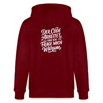 Coder arbeitet Spruch Humor Programmierer - Stanley/Stella Unisex Bio-Kapuzenjacke CULTIVATOR  - Burgunderrot - Hinten - Anna (173cm)