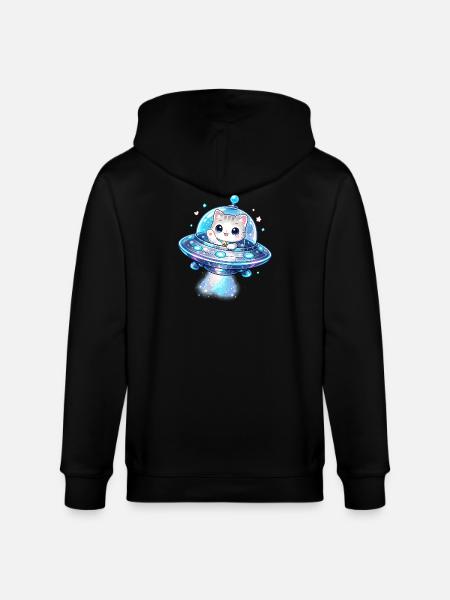 Kawaii Cats UFO Space Friend - Stanley/Stella CULTIVATOR Unisex Organic Hooded Jacket - black