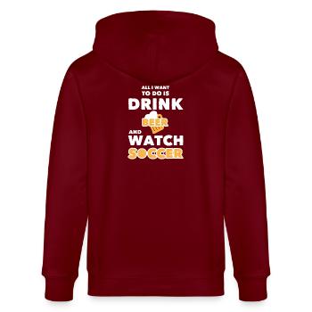 Beer and Soccer Fan Sports Typography Graphic - Stanley/Stella Unisex Bio-Kapuzenjacke CULTIVATOR  - Burgunderrot - Hinten - Anna (173cm)
