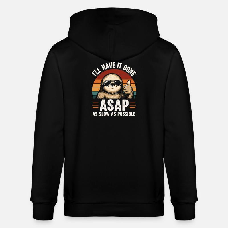 Slow As Possible Sloth Retro - Stanley/Stella CULTIVATOR  Unisex Organic Hooded Jacket - black