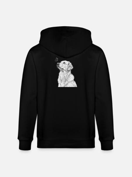 Golden Retriever Illustration with Butterfly - Stanley/Stella CULTIVATOR  Unisex Organic Hooded Jacket - black