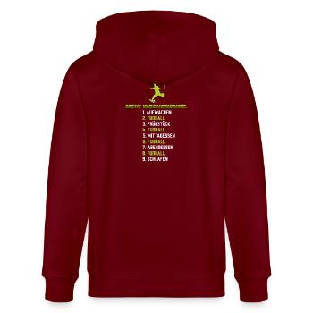 Mein Wochenende: Fußball, Essen, Schlaf - Stanley/Stella Unisex Bio-Kapuzenjacke CULTIVATOR  - Burgunderrot - Hinten - Anna (173cm)