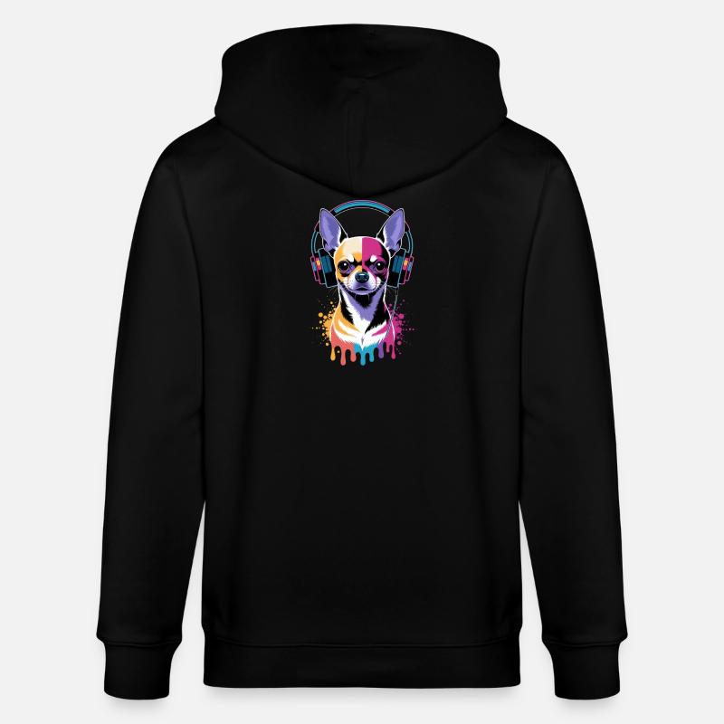 Chihuahua mit Kopfhörer - Stanley/Stella Unisex Bio-Kapuzenjacke CULTIVATOR  - Schwarz