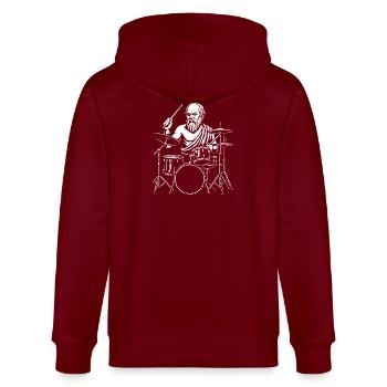 Ancient Sokrates Drummer-Lineart - Stanley/Stella Unisex Bio-Kapuzenjacke CULTIVATOR  - Burgunderrot - Hinten - Anna (173cm)