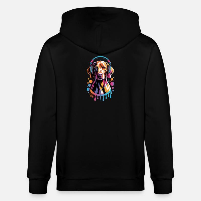 Viszla mit Kopfhörer - Stanley/Stella Unisex Bio-Kapuzenjacke CULTIVATOR  - Schwarz