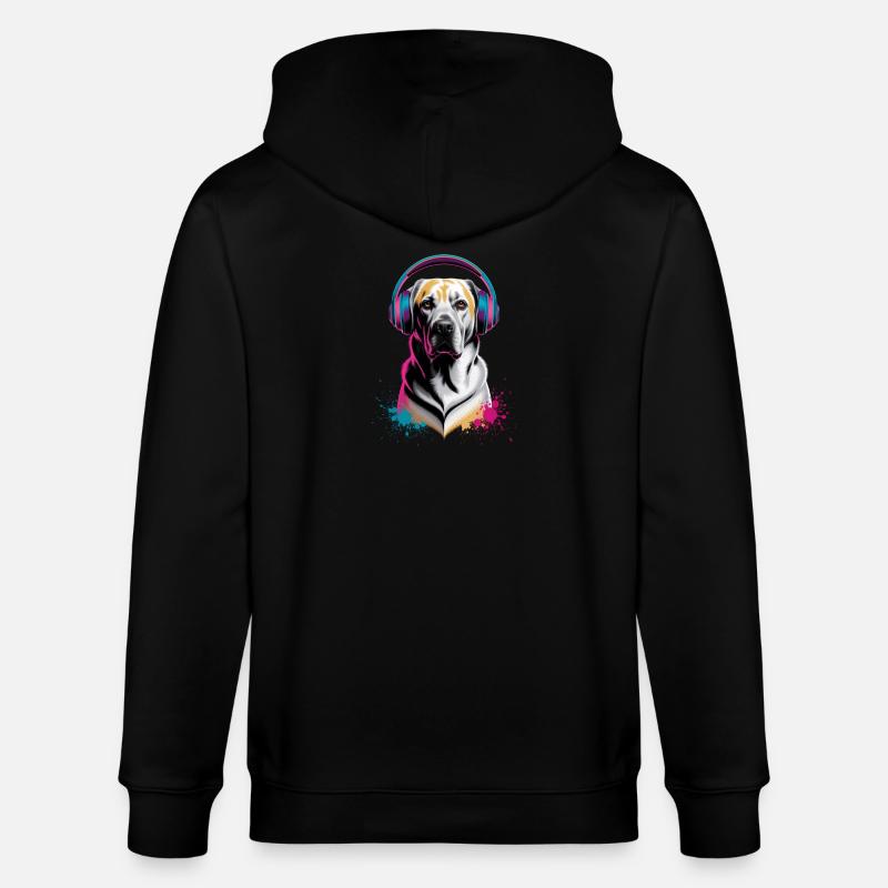 Labrador mit Kopfhörern - Stanley/Stella Unisex Bio-Kapuzenjacke CULTIVATOR  - Schwarz
