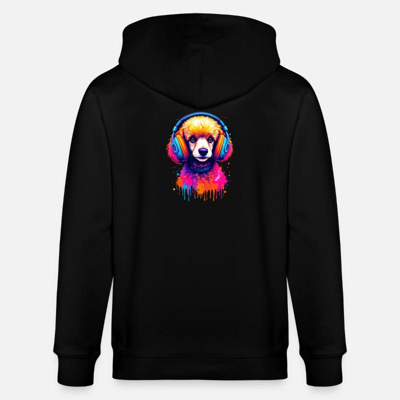 Pudel mit Kopfhörer - Stanley/Stella Unisex Bio-Kapuzenjacke CULTIVATOR  - Schwarz