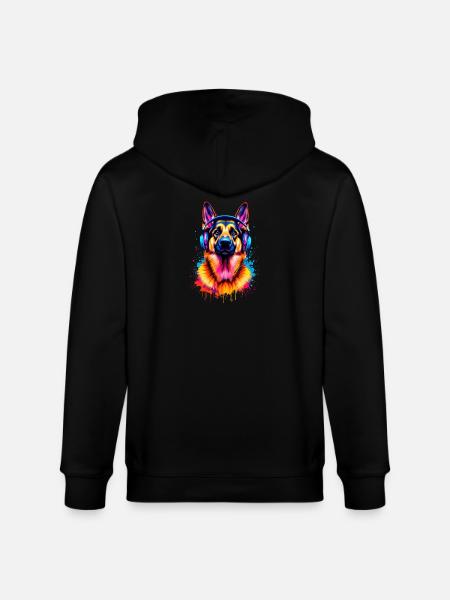 German Shepherd with Headphones - Stanley/Stella CULTIVATOR  Unisex Organic Hooded Jacket - black