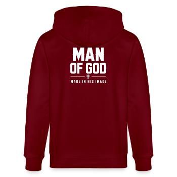 Man Of God Made In His Image Christlicher Glaube - Stanley/Stella Unisex Bio-Kapuzenjacke CULTIVATOR  - Burgunderrot - Hinten - Anna (173cm)